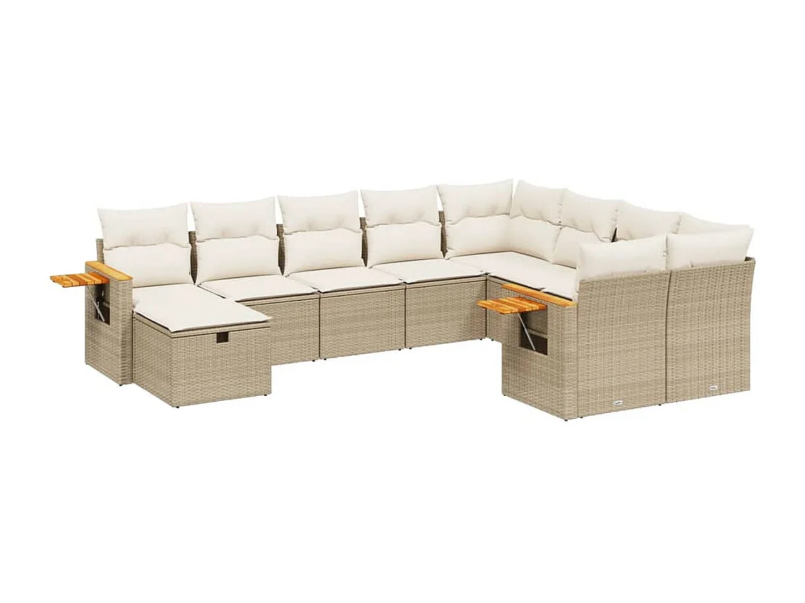 10-delige Loungeset met kussens poly rattan beige