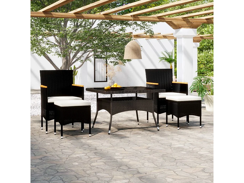 Set Pranzo da Giardino 5 pz  Polyrattan e Vetro Temperato Nero