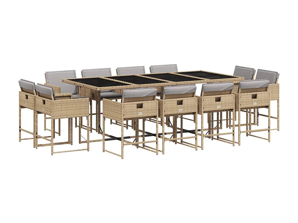 Set Pranzo da Giardino 13 pz con Cuscini Beige Misto Polyrattan
