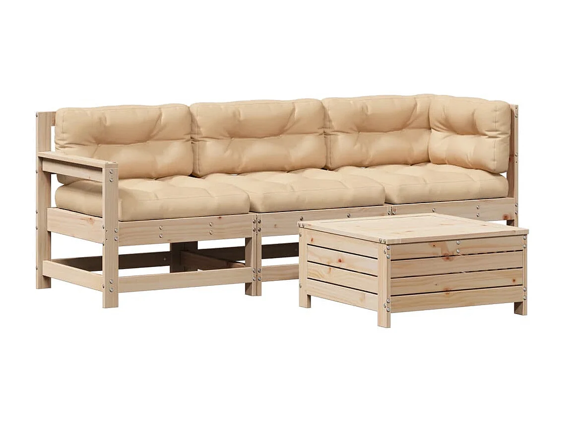 Salon de jardin 4 pcs avec coussins Bois de pin massif