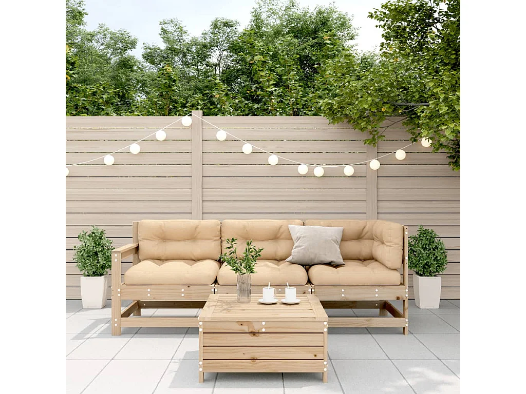 Salon de jardin 4 pcs avec coussins Bois de pin massif