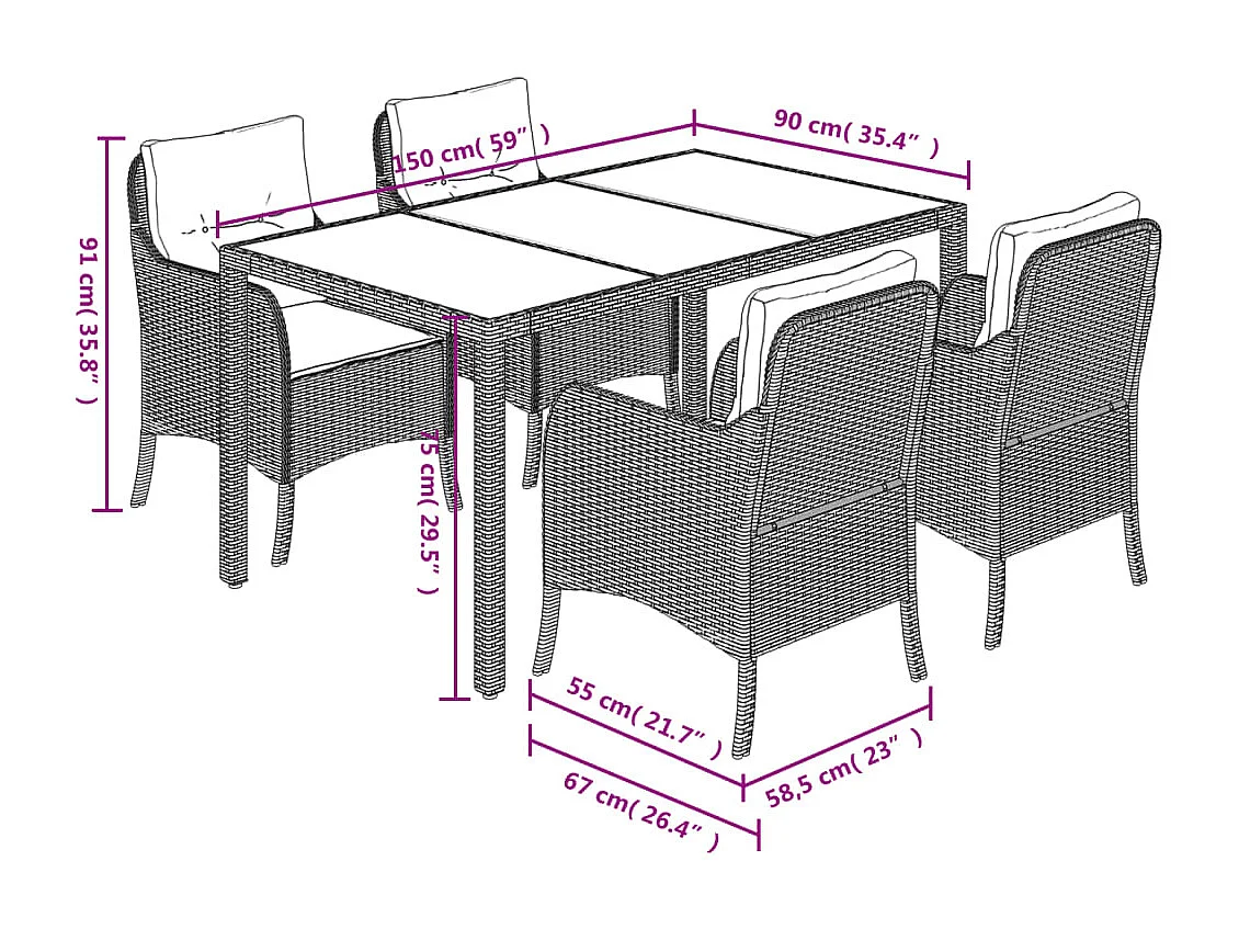 5-delige Tuinset met kussens poly rattan zwart