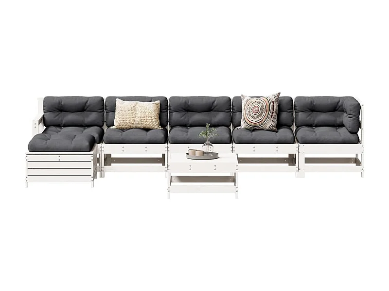 Salon de jardin 7 pcs Blanc Bois de pin massif