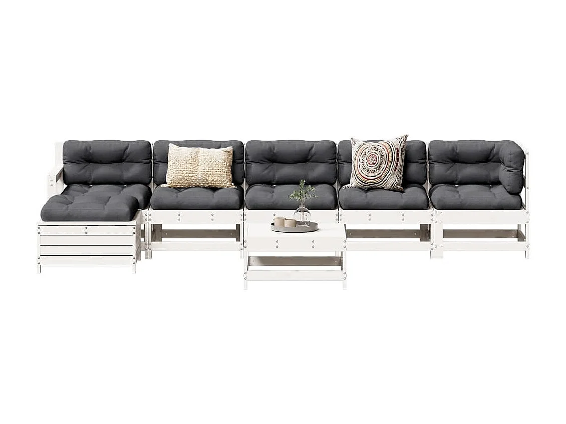 Salon de jardin 7 pcs Blanc Bois de pin massif