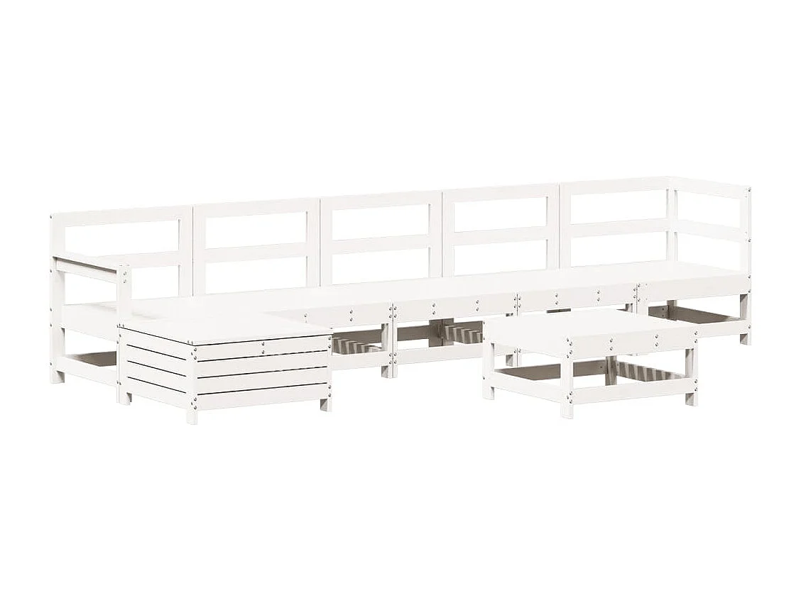 Salon de jardin 7 pcs Blanc Bois de pin massif