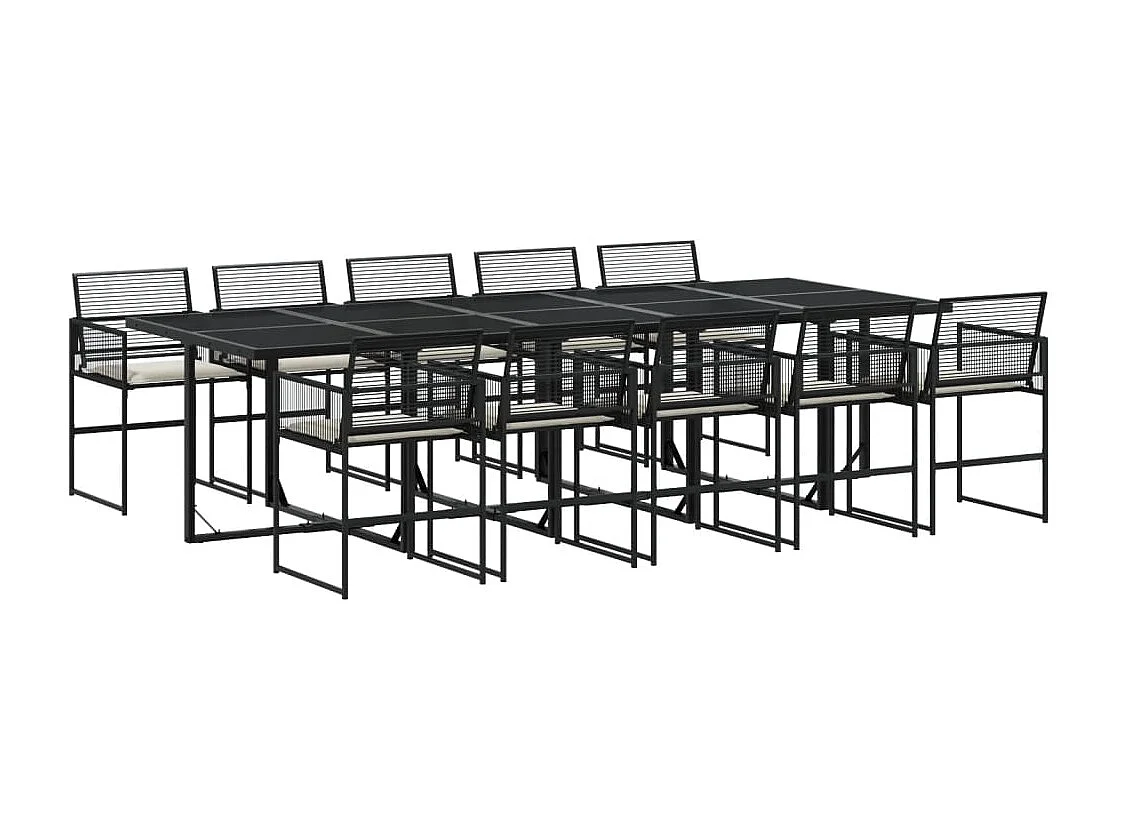 Ensemble à manger de jardin 11 pcs coussins noir résine tressée