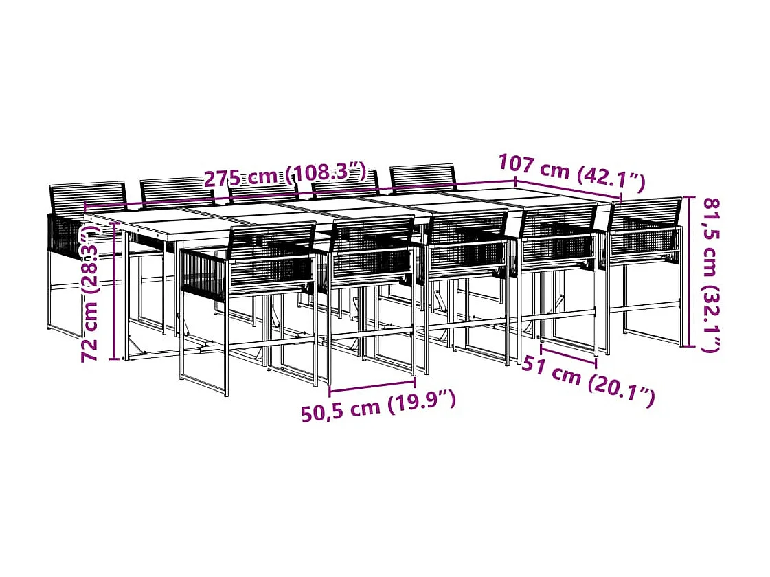 Ensemble à manger de jardin 11 pcs coussins noir résine tressée