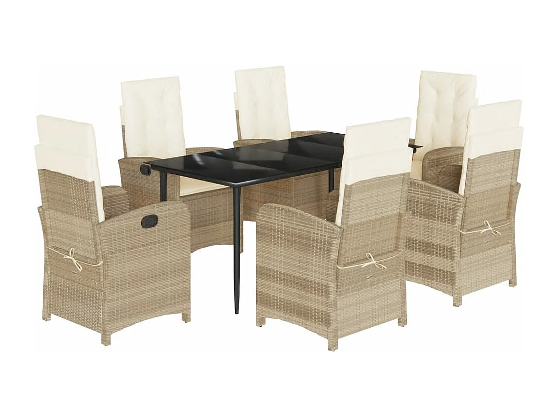 7-tlg. Garten-Essgruppe mit Kissen Beige Poly Rattan
