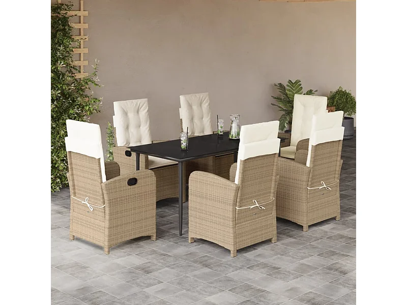 Ensemble à manger de jardin et coussins 7 pcs beige poly rotin