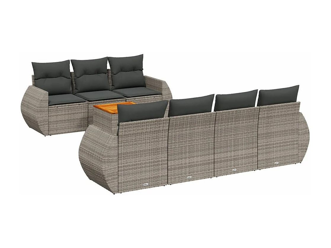 8-delige Loungeset met kussens poly rattan grijs