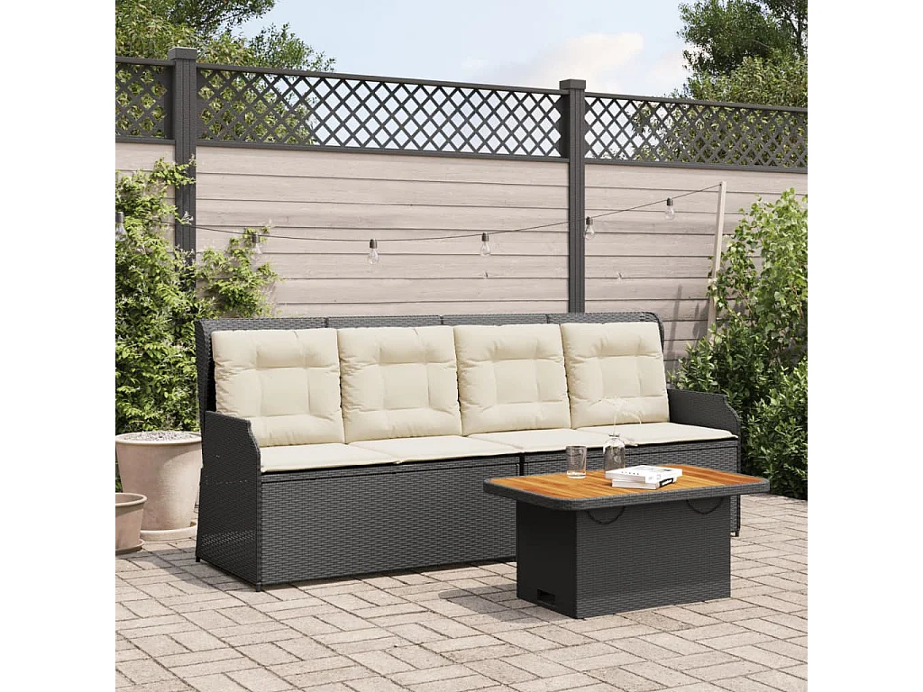 Set Divani da Giardino 3 pz con Cuscini Nero in Polyrattan
