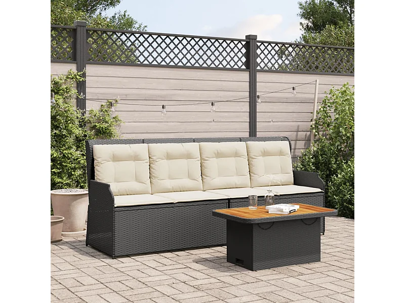 Set Divani da Giardino 3 pz con Cuscini Nero in Polyrattan
