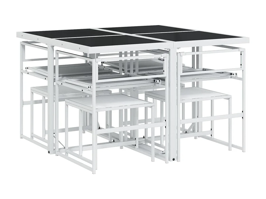 Ensemble à manger de jardin avec coussins 9 pcs blanc textilène