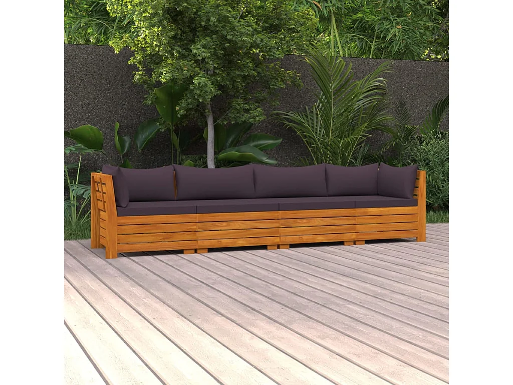 Canapé de jardin 4 places avec coussins Bois d'acacia massif