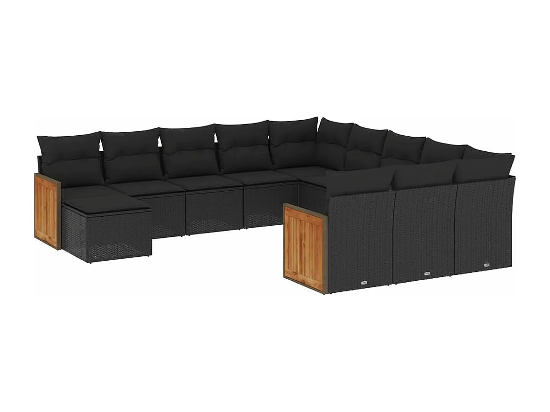 12-delige Loungeset met kussens poly rattan zwart