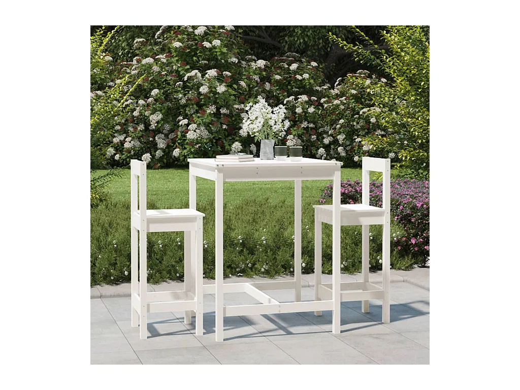 Set Bar da Giardino 3 pz Bianco in Legno Massello di Pino