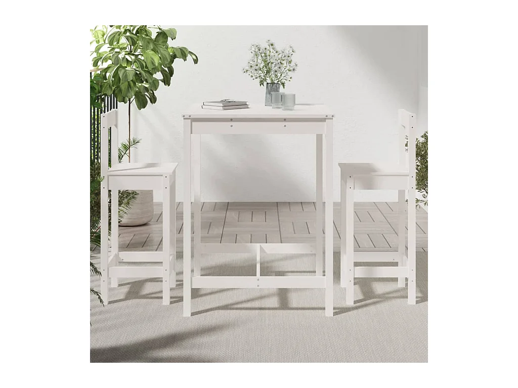 Ensemble de bar de jardin 3 pcs blanc bois de pin massif