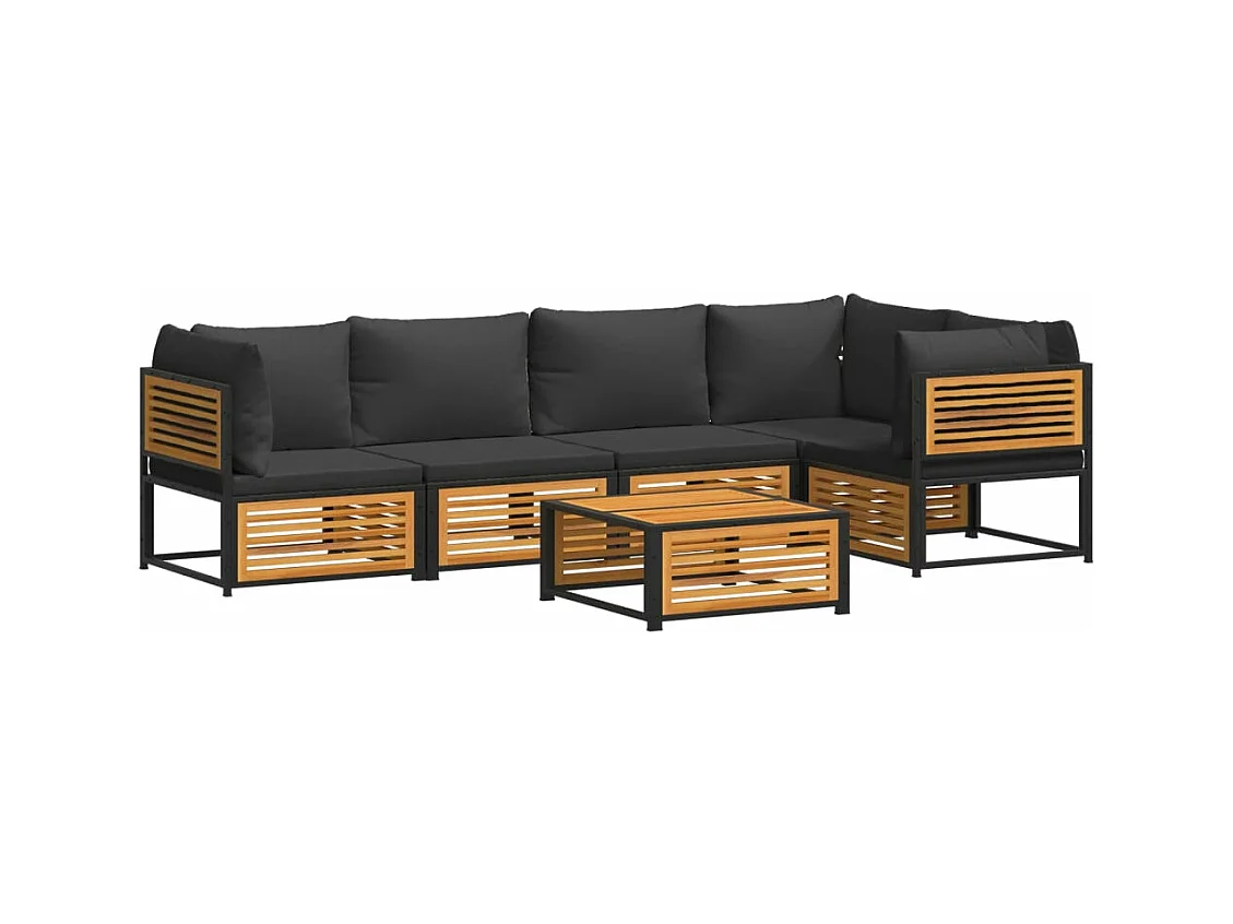6-delige Loungeset met kussens massief acaciahout