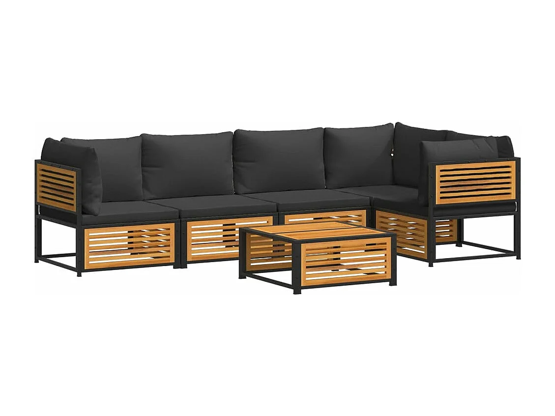 6 pcs conjunto de sofás de jardim com almofadões acácia maciça