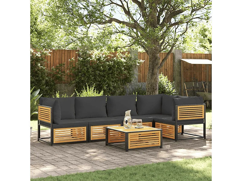 Set Divano da Giardino 6 pz con Cuscini in Massello di Acacia
