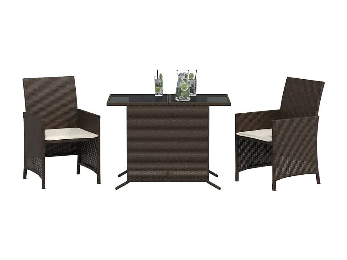 Ensemble de bistro 3 pcs avec coussins marron résine tressée