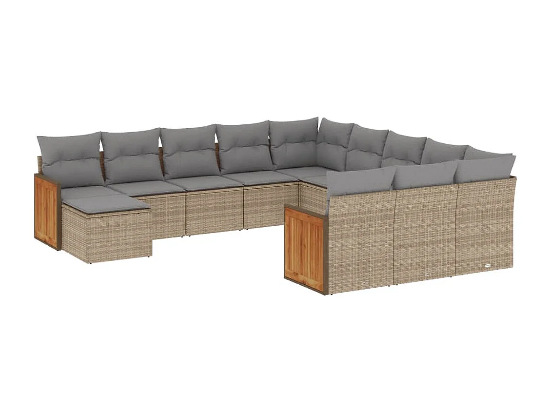 Salon de jardin avec coussins 12 pcs beige résine tressée