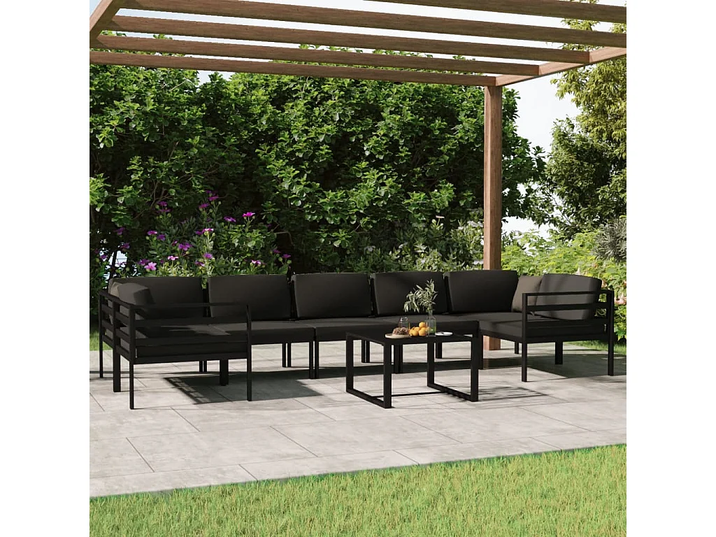 Salon de jardin 8 pcs avec coussins Aluminium Anthracite
