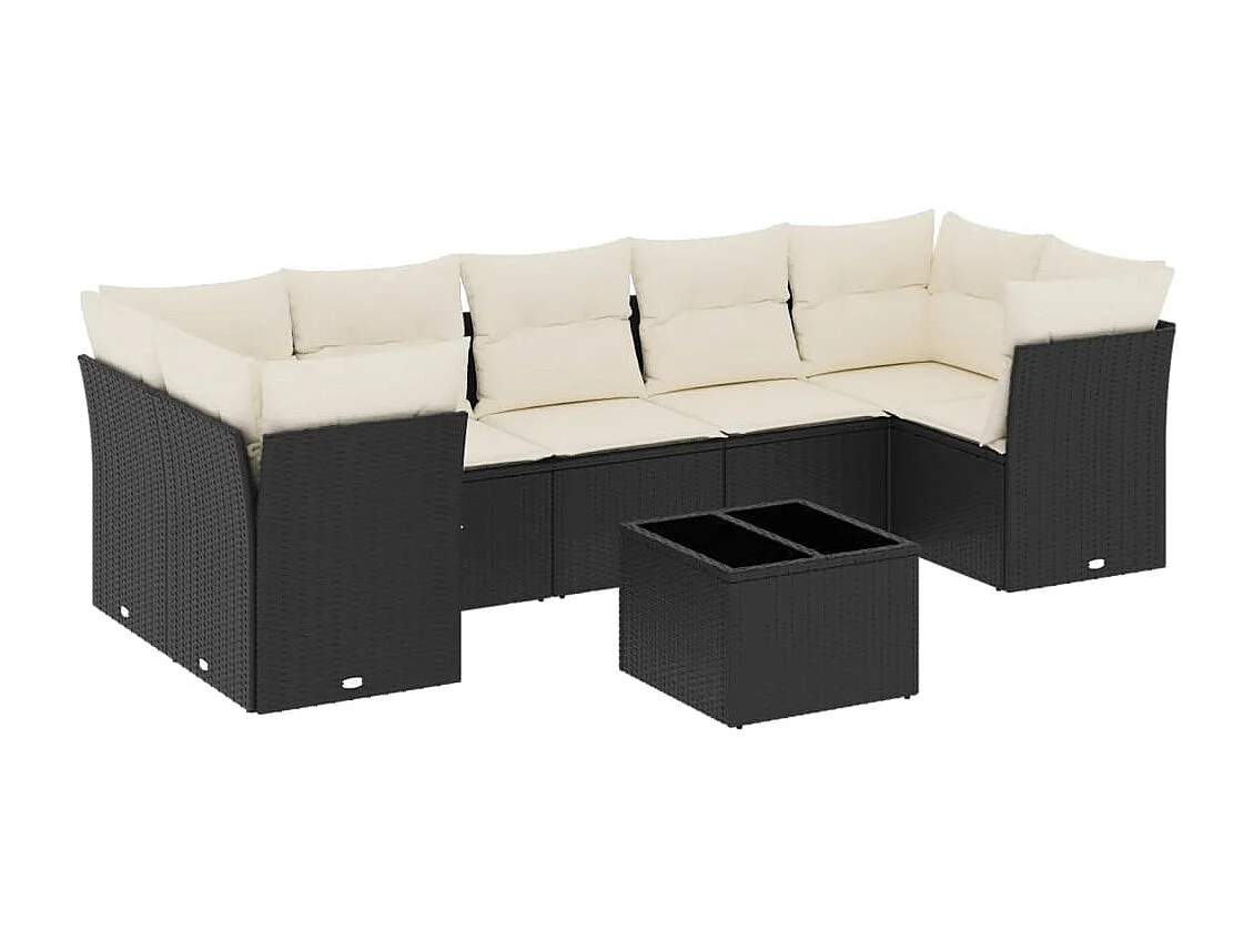 Salon de jardin 8 pcs avec coussins noir résine tressée