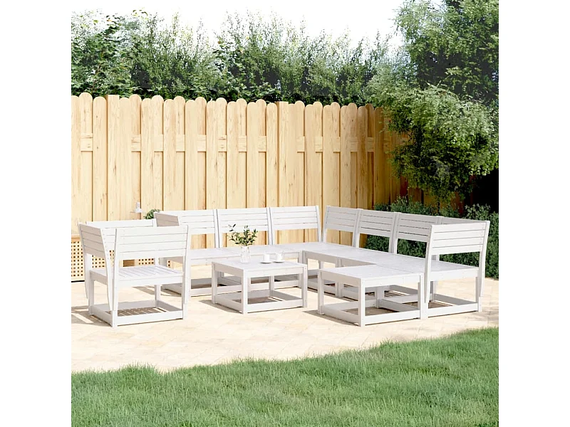 Salon de jardin 8 pcs Blanc Bois de pin massif