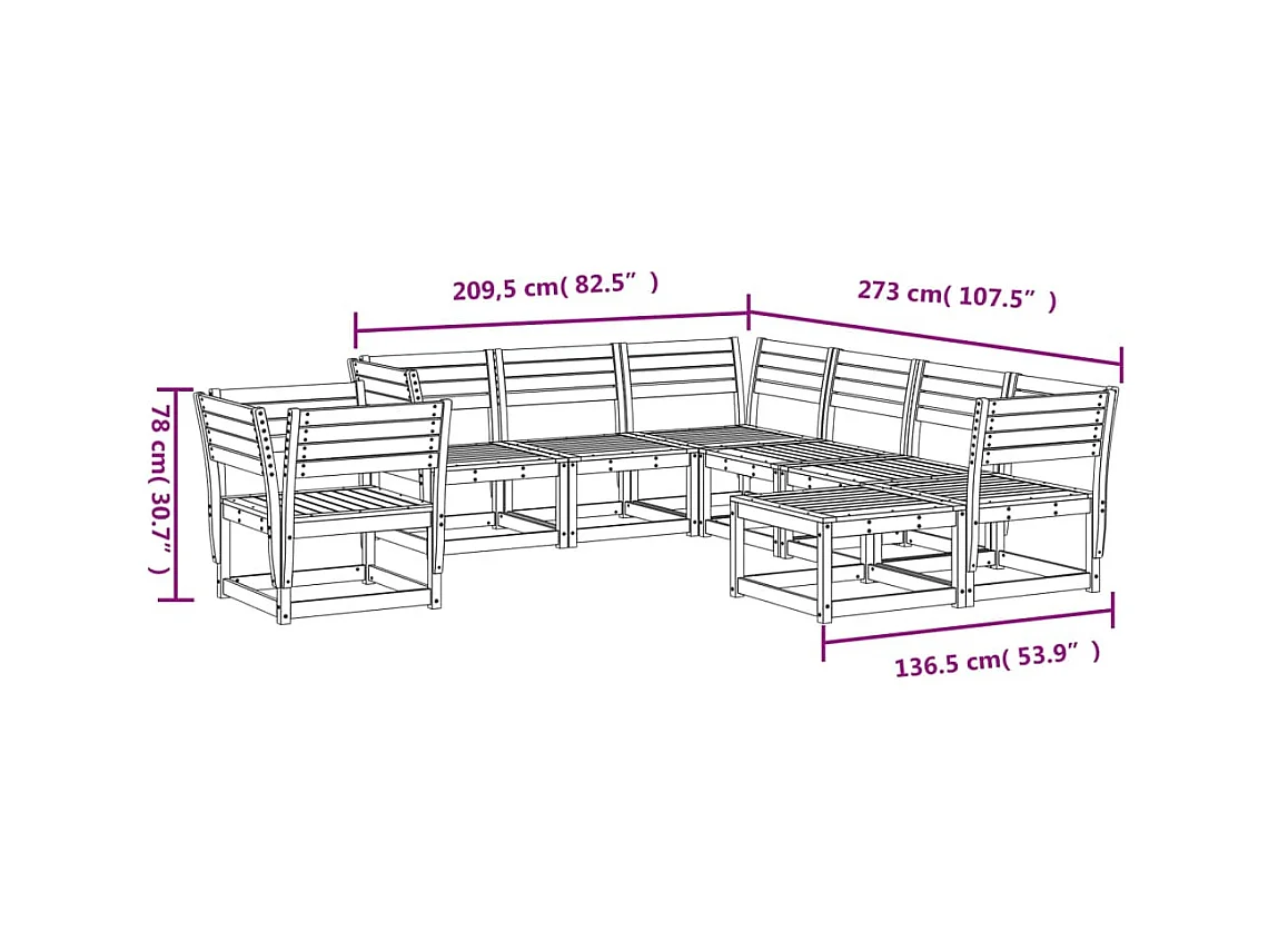 8-delige Loungeset massief grenenhout wit