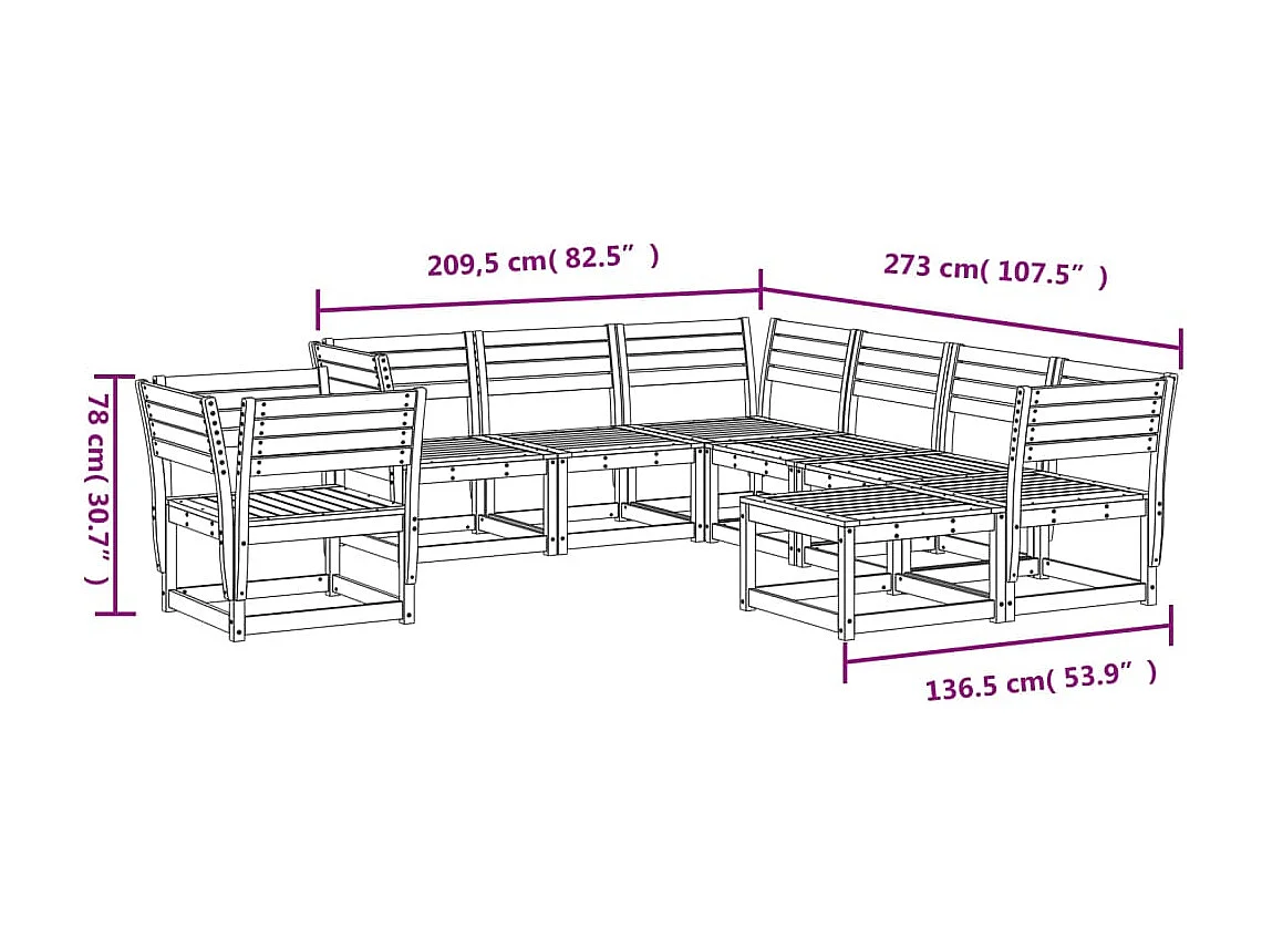 Salon de jardin 8 pcs Blanc Bois de pin massif