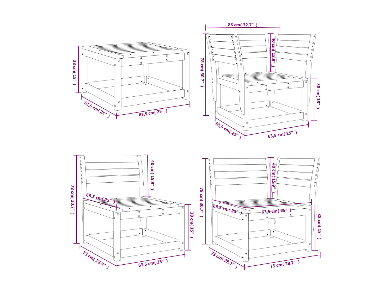 Salon de jardin 8 pcs Blanc Bois de pin massif