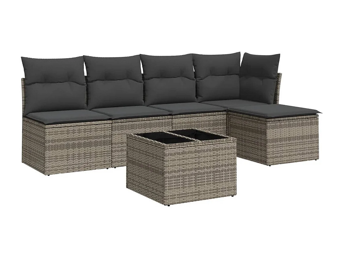 Set Divano da Giardino 6 pz con Cuscini Grigio in Polyrattan