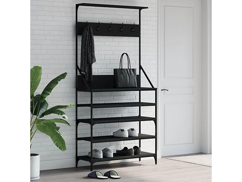 Cabideiro e sapateira preto 90x34x184 cm