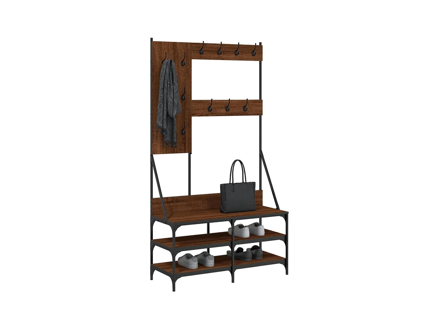 Porte-vêtements et rangement des chaussures chêne marron