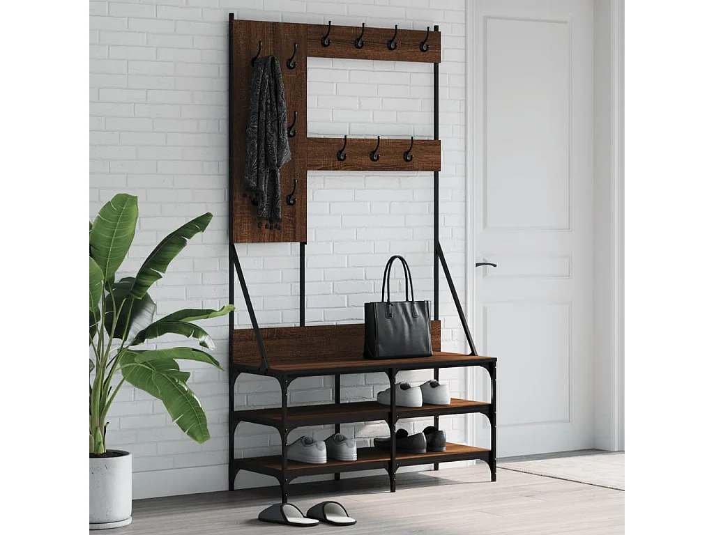 Porte-vêtements et rangement des chaussures chêne marron