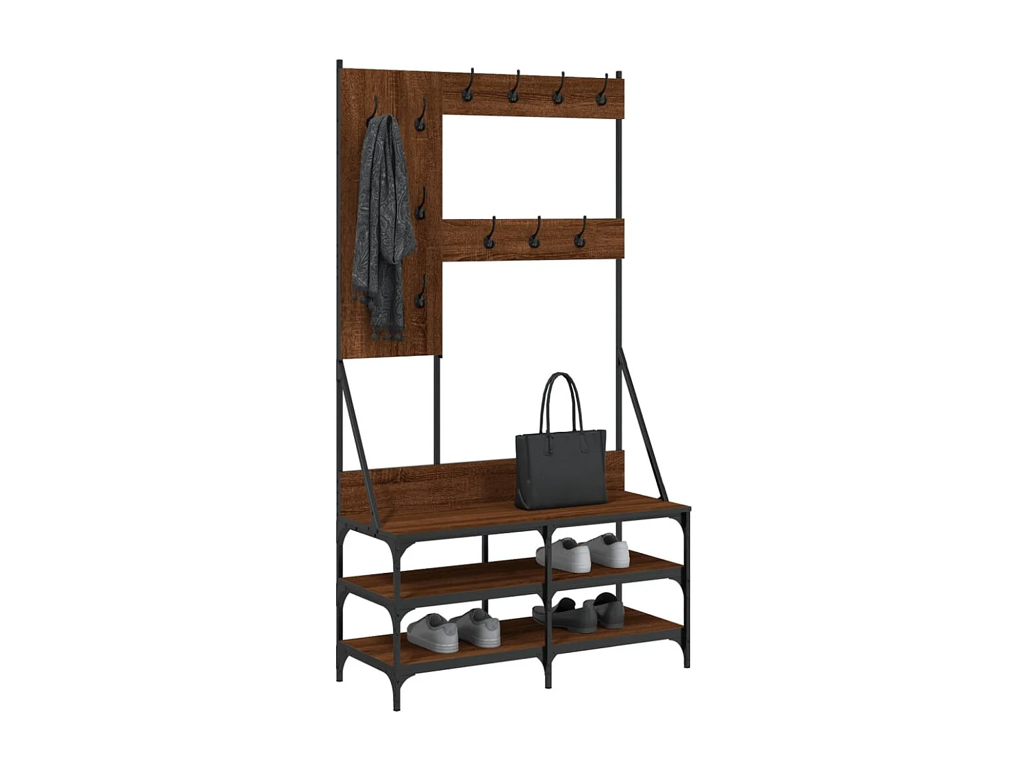 Porte-vêtements et rangement des chaussures chêne marron