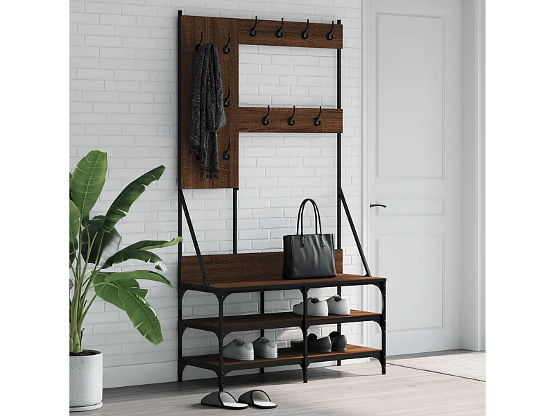 Porte-vêtements et rangement des chaussures chêne marron