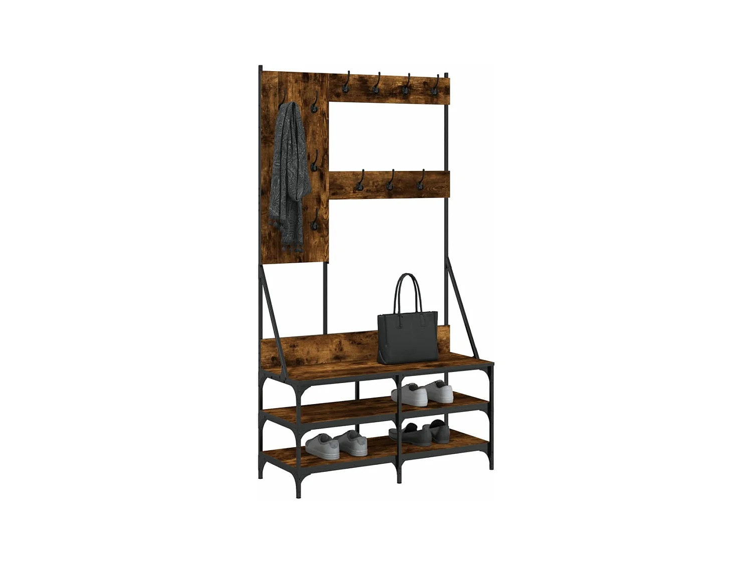 Porte-vêtements et rangement des chaussures chêne fumé