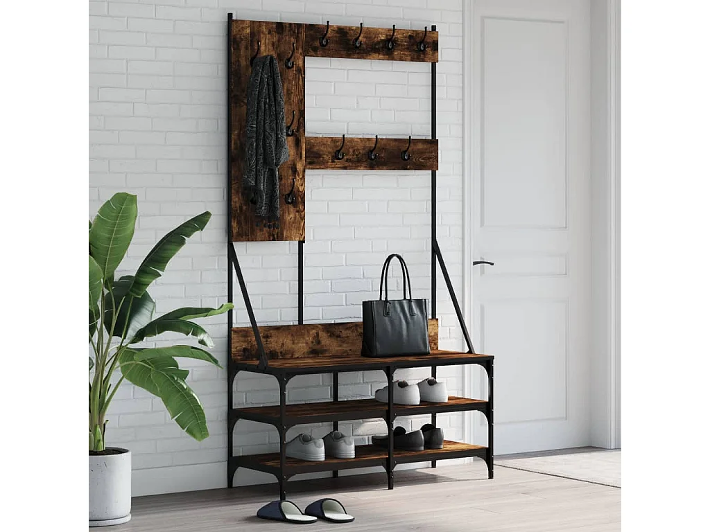 Porte-vêtements et rangement des chaussures chêne fumé