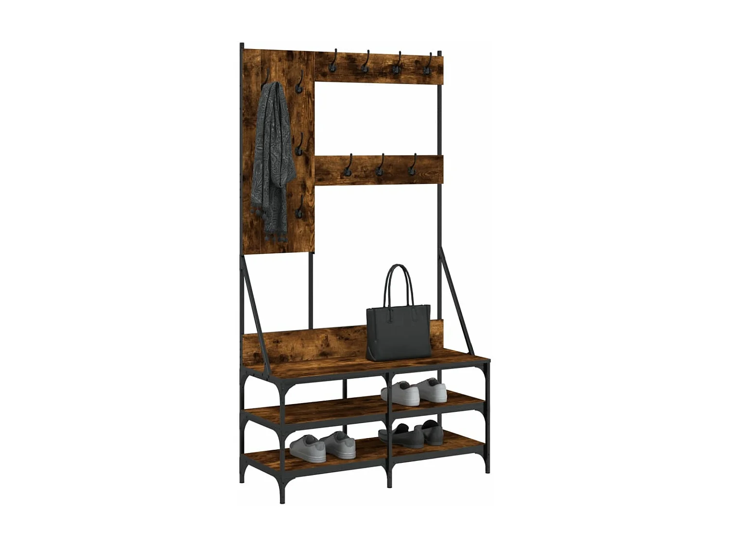 Porte-vêtements et rangement des chaussures chêne fumé