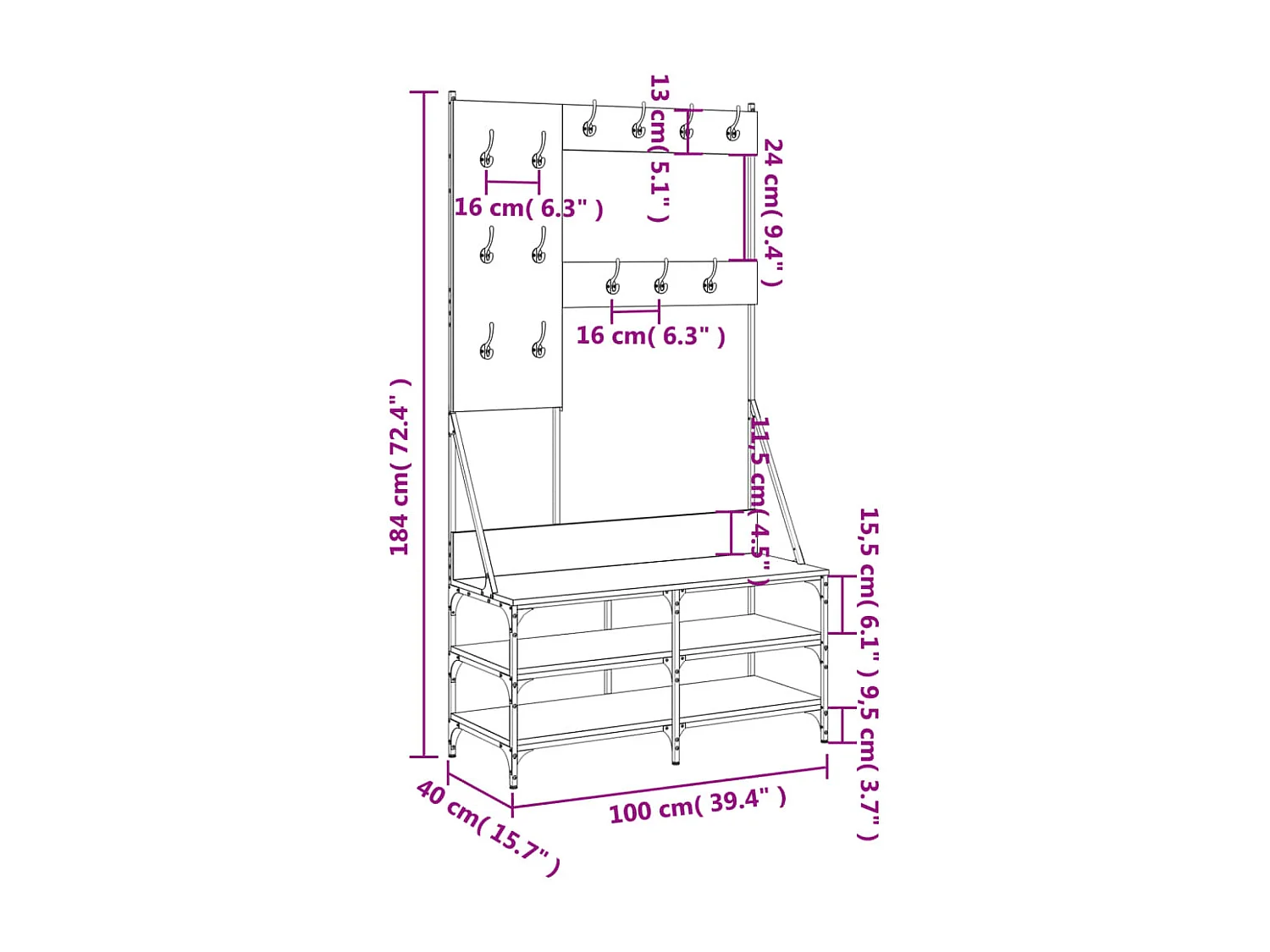 Porte-vêtements et rangement des chaussures chêne fumé