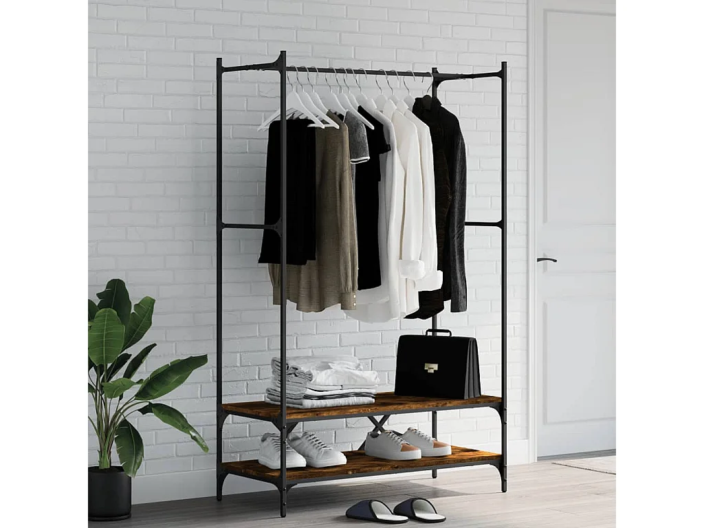 Porte-vêtements avec étagères chêne fumé bois d'ingénierie