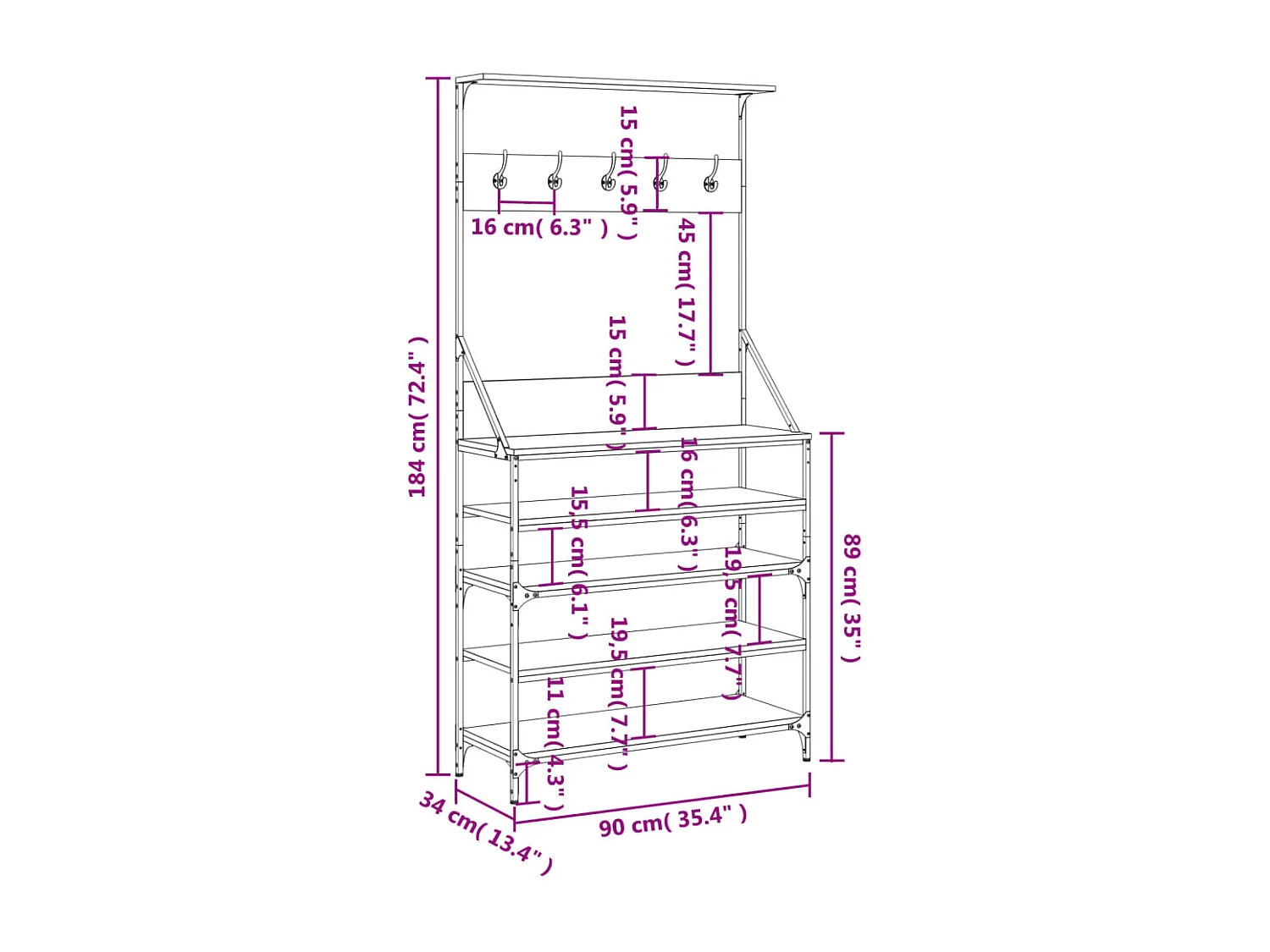 Porte-vêtements et rangement des chaussures chêne fumé