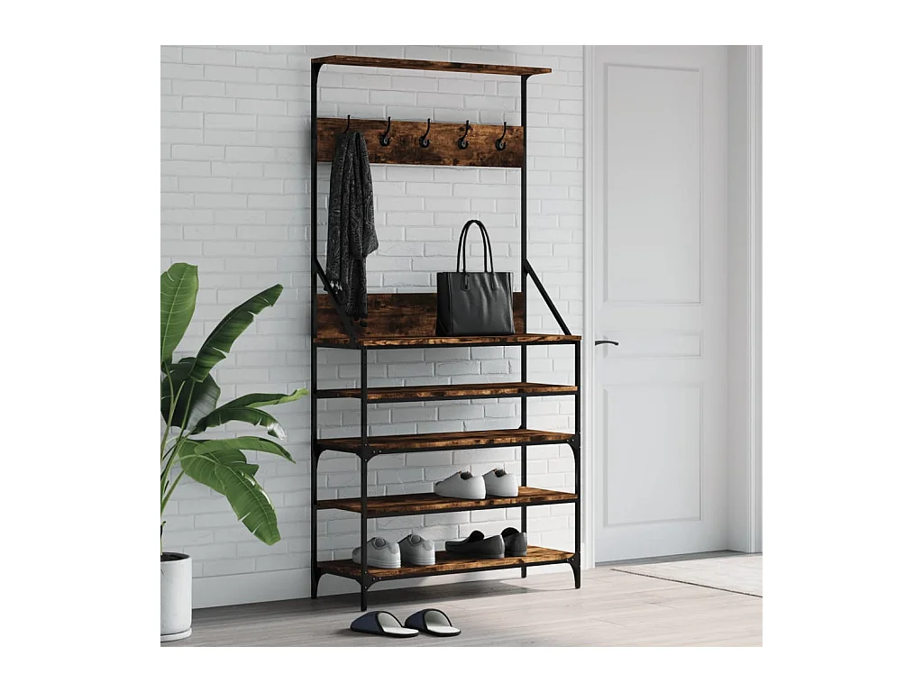 Porte-vêtements et rangement des chaussures chêne fumé