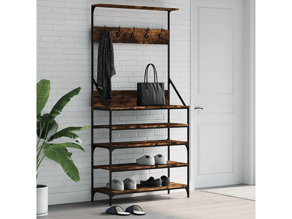 Porte-vêtements et rangement des chaussures chêne fumé