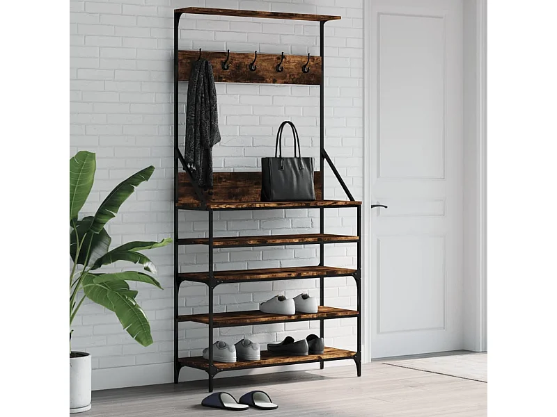 Porte-vêtements et rangement des chaussures chêne fumé