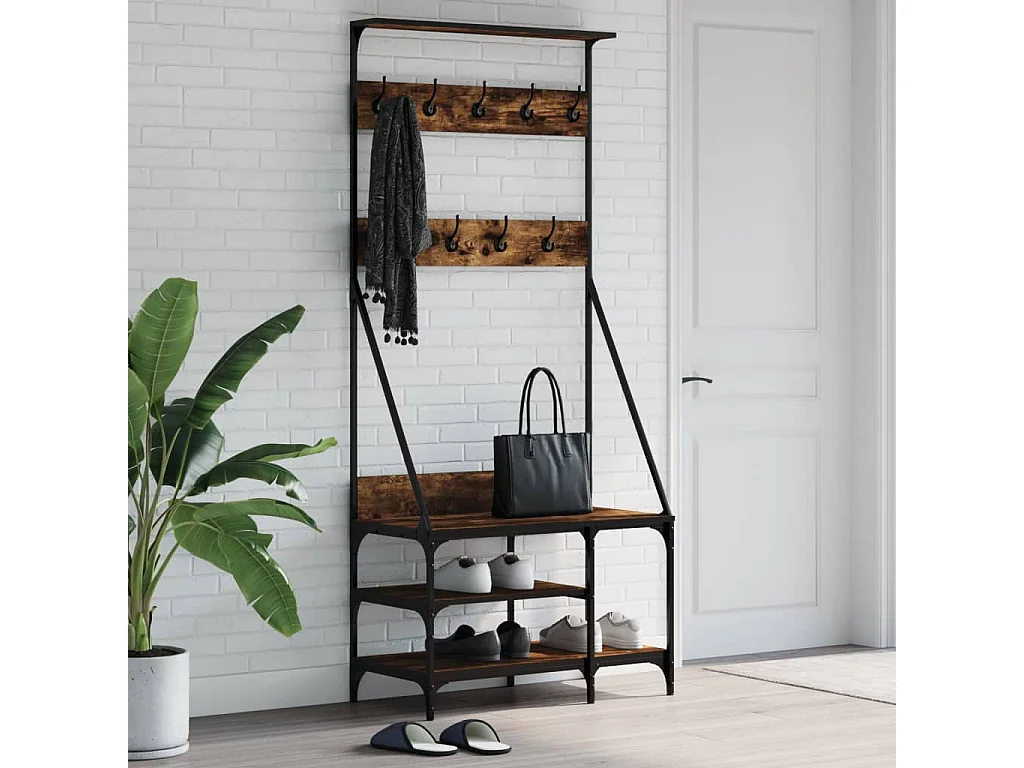 Porte-vêtements et rangement des chaussures chêne fumé
