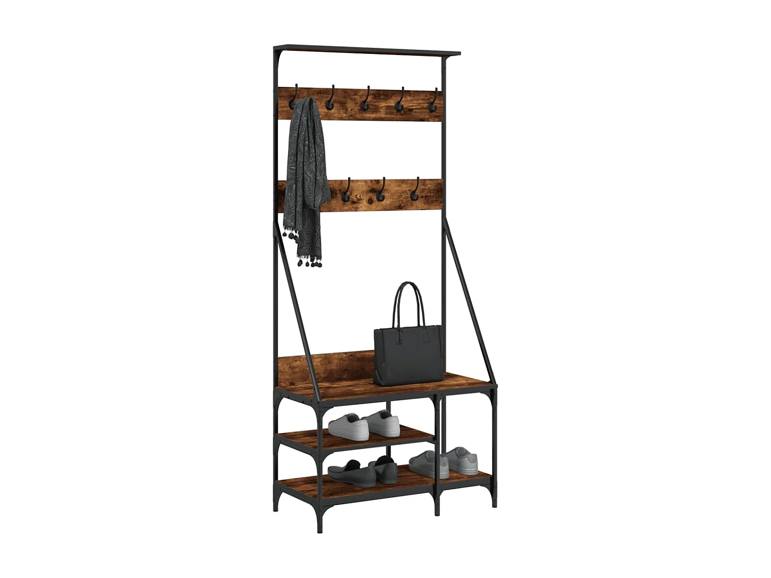 Porte-vêtements et rangement des chaussures chêne fumé