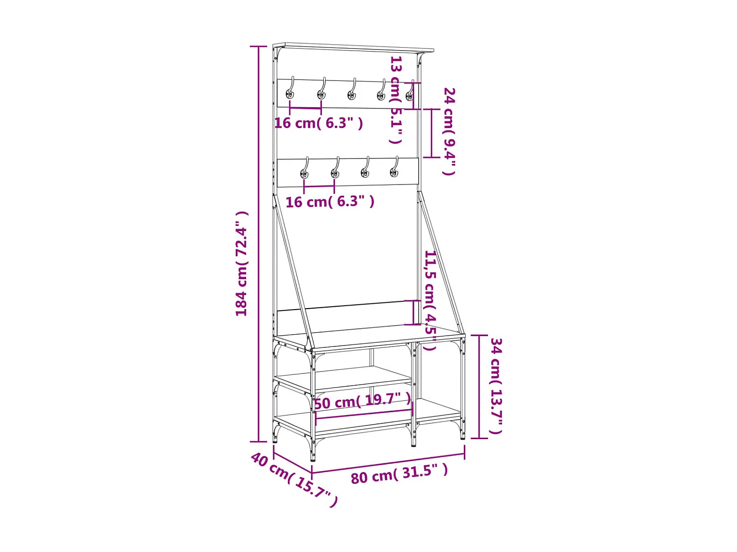 Porte-vêtements et rangement des chaussures chêne sonoma